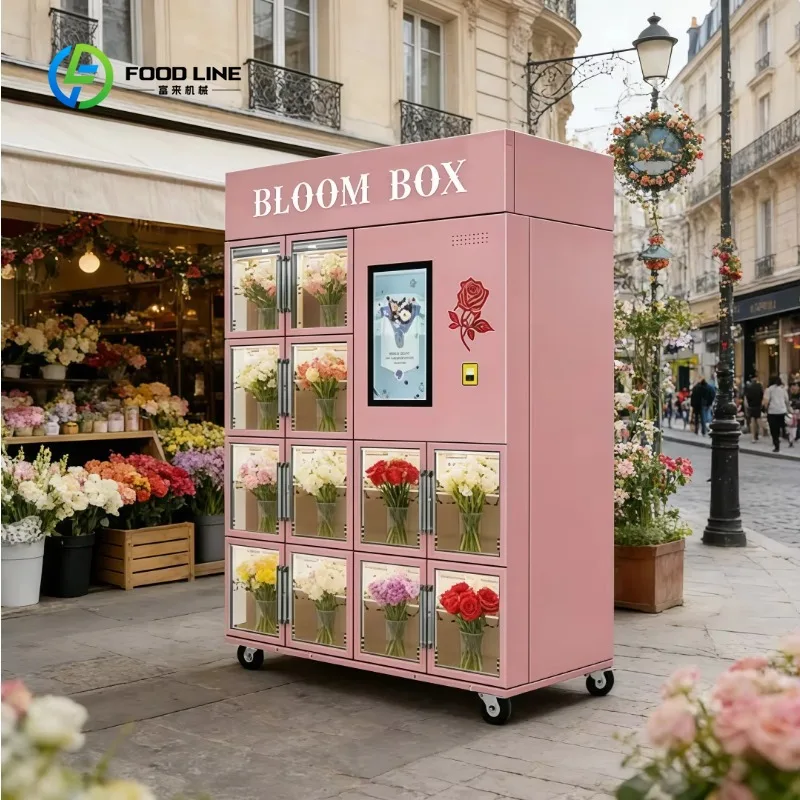Customized 24/7 Smart Refrigerated Stainless Touch Screen Commercial Automatic Bouquet Flower Vending Machine SDK Function