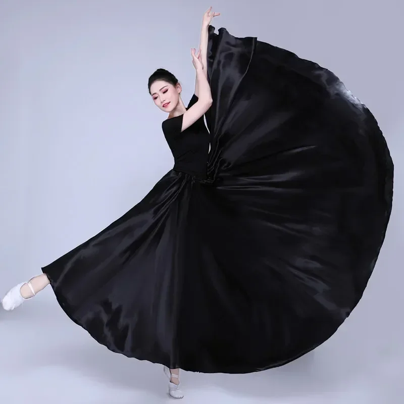 New Woman 360 Degree Solid Satin Skirt Belly Dance Women Gypsy Long Skirts Dancer Practice Wear