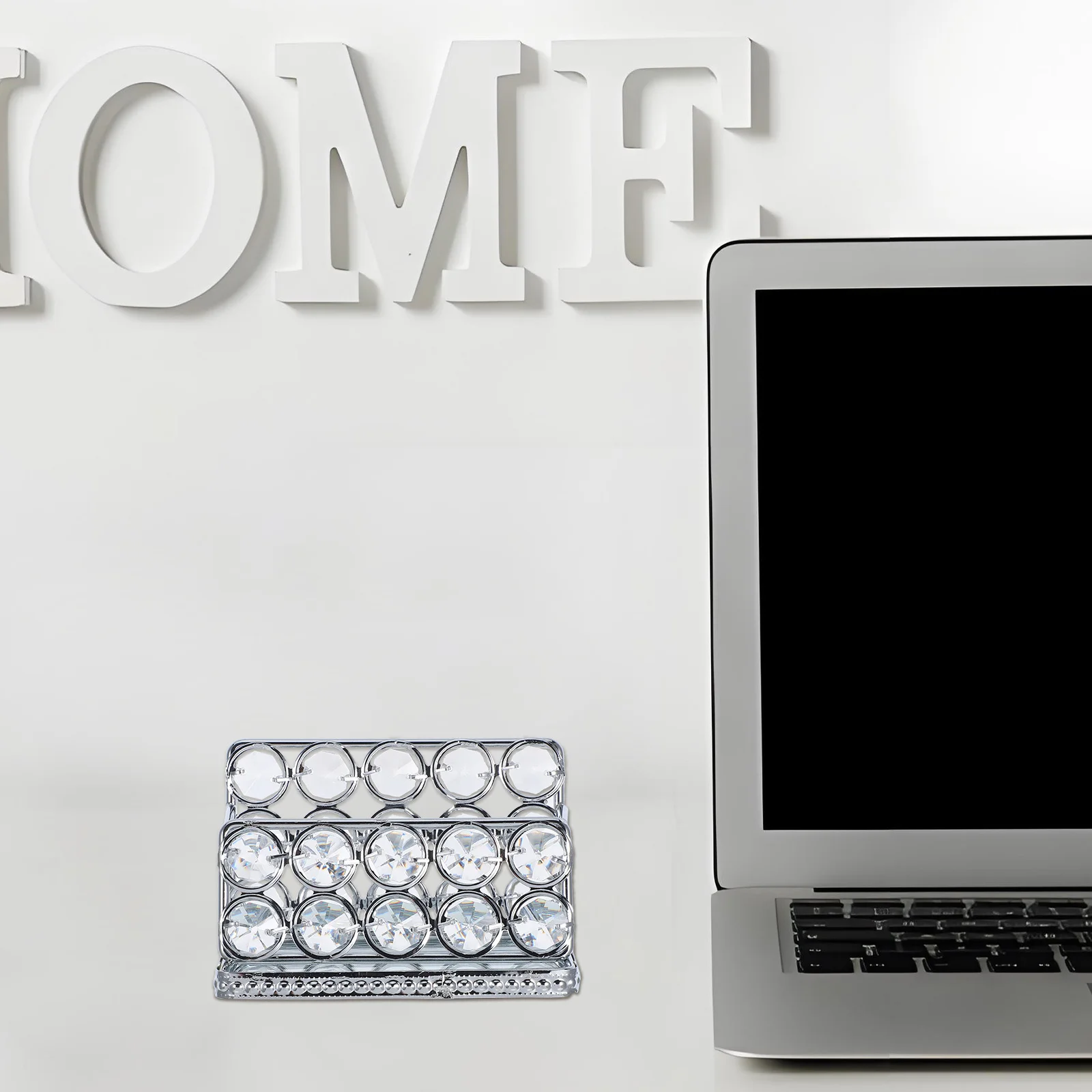 

Business Card Box Minimalist Metal Crystal Design Smooth Edges Desktop Organizer Storage Holder For Office Home Desk Use