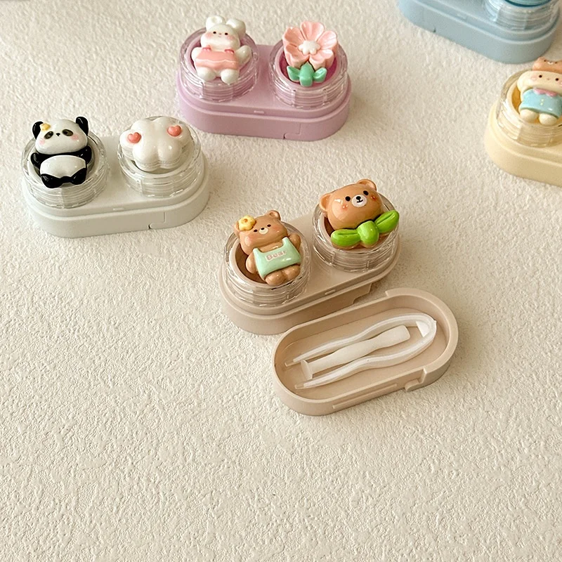 Estuche para Lentes de Contacto, Diseño de Gato de Dibujos Animados, Portátil, Tipo Cajón, Mini Caja de Plástico para Viaje