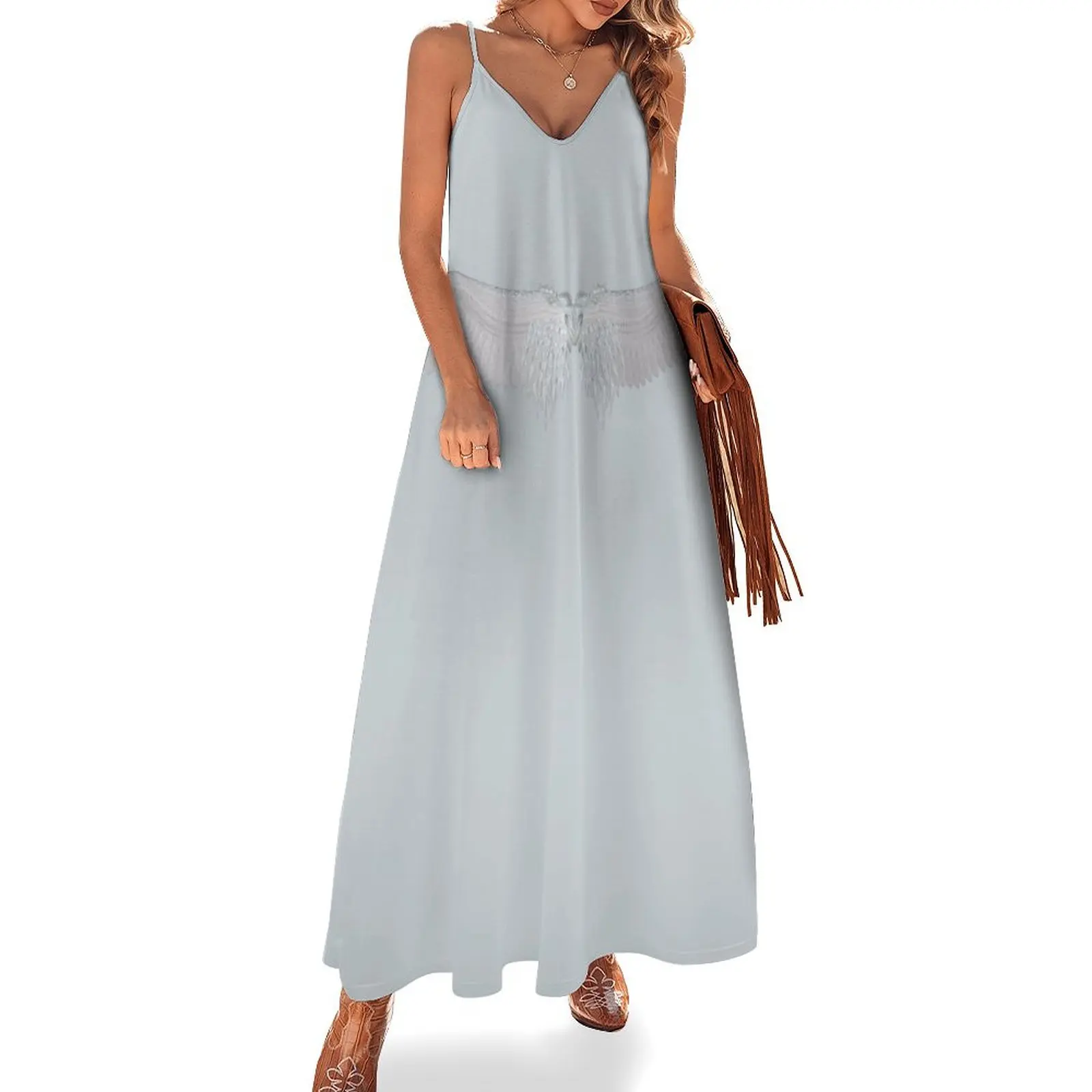 

Ethereal Angel Wings Ethereal Blue Personalized Sympathy Memorial Sleeveless Long Dress womans clothing Dress