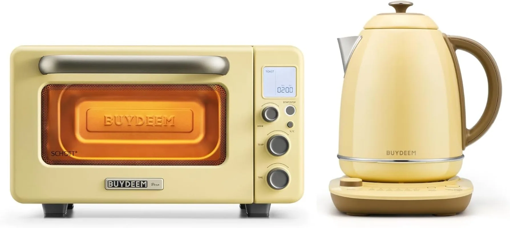 T10 Multifunctional Mini Oven 12QT with K740 Retro Electric Kettle with Temperature Control 1.7L Mellow Yellow