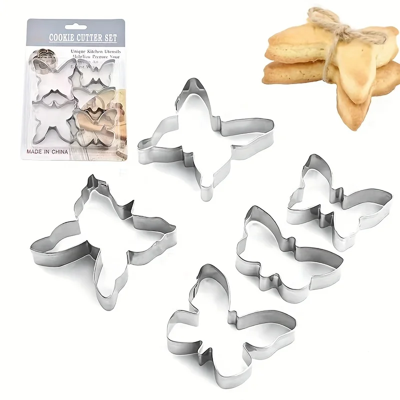 Set (5pcs) of Stainless Steel Butterfly Cookie Molds 5-piece Set of Three-dimensional Cookie Molds