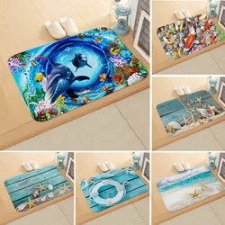 Sea Doormat Ocean Beach Starfish Pattern Anti-Slip Carpet Door Mat Doormat Flannel Outdoor Kitchen Living Room Floor Mat Rug