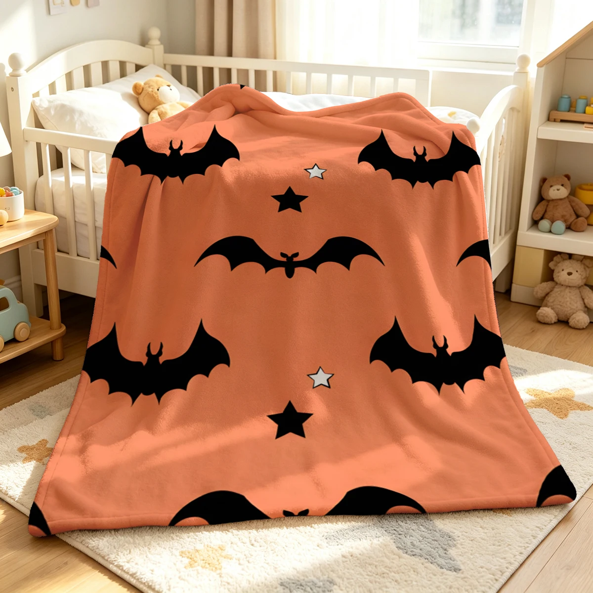 Pink Bat White Stars Flannel Blanket Warm Soft Halloween Christmas Decorative Couch Warm Cozy All-Season Gift