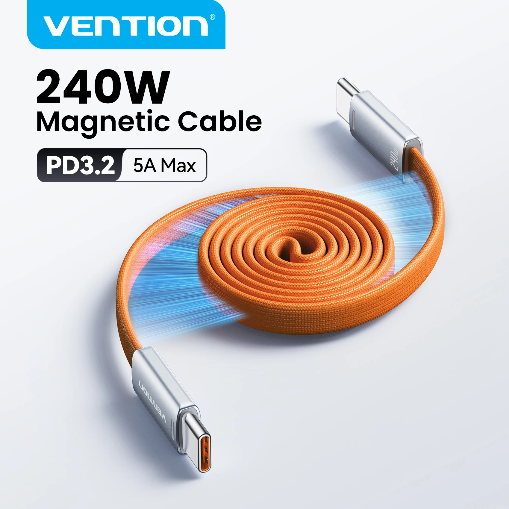 Vention 240W Magnetisches USB-C-Kabel Typ-C zu Typ-C Kabel PD3.2 Ultraflaches Kabel für MacBook Laptop iPhone 17 16 15 Samsung S25 S24