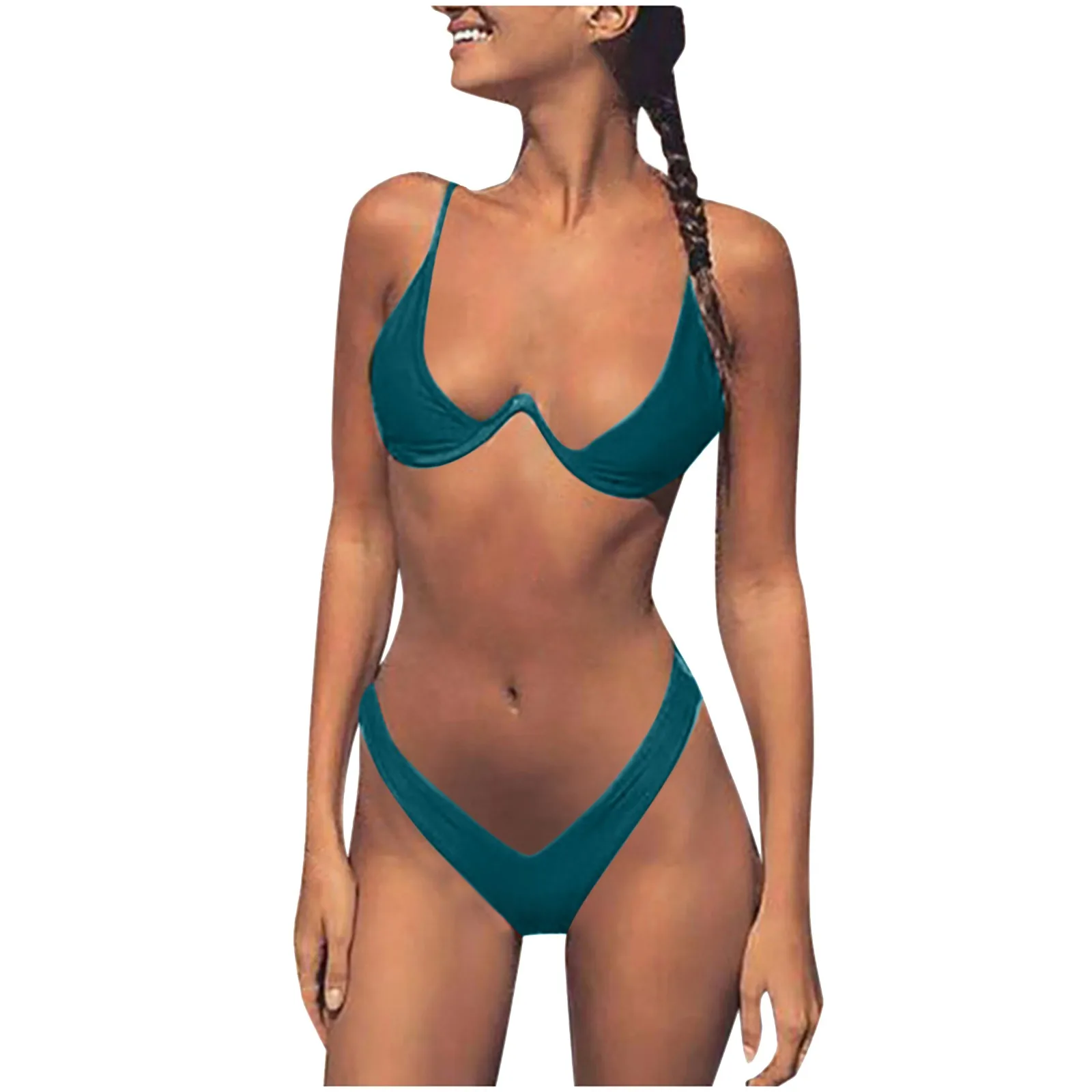 Women\'S Solid Color Two-Piece Swimsuit Push Up Bikini Sets Sexy Hot Swimwear Luxury High Waist Spring Summer Beach Bathing Suit