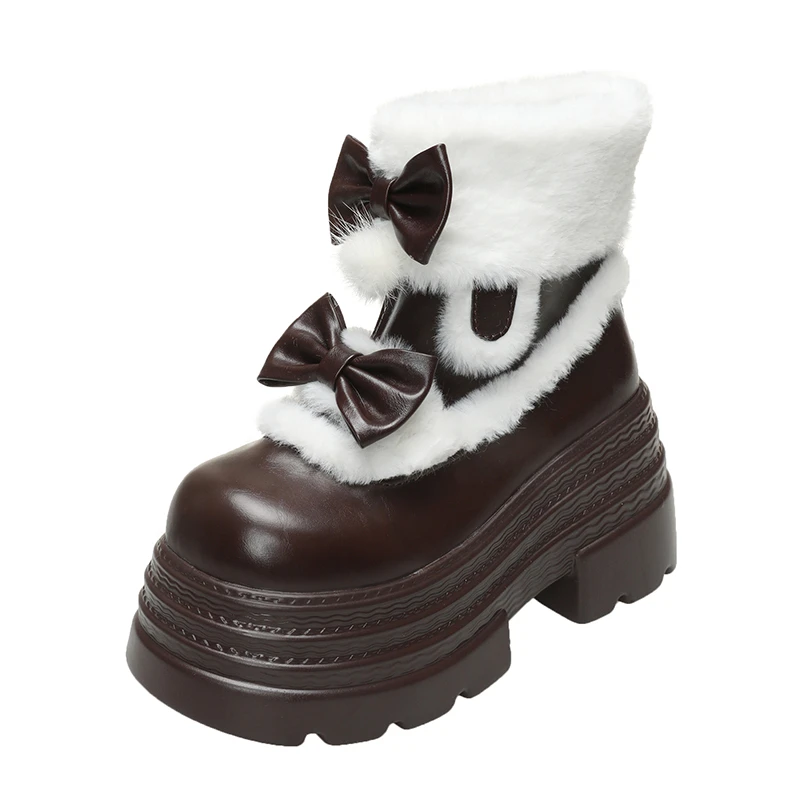

New 9.5cm Women Ankle Snow Boots Platform Fur Wedges Shoes Fashion Chelsea Short Plush 2025 Woman Boot Winter Goth Botas Mujer