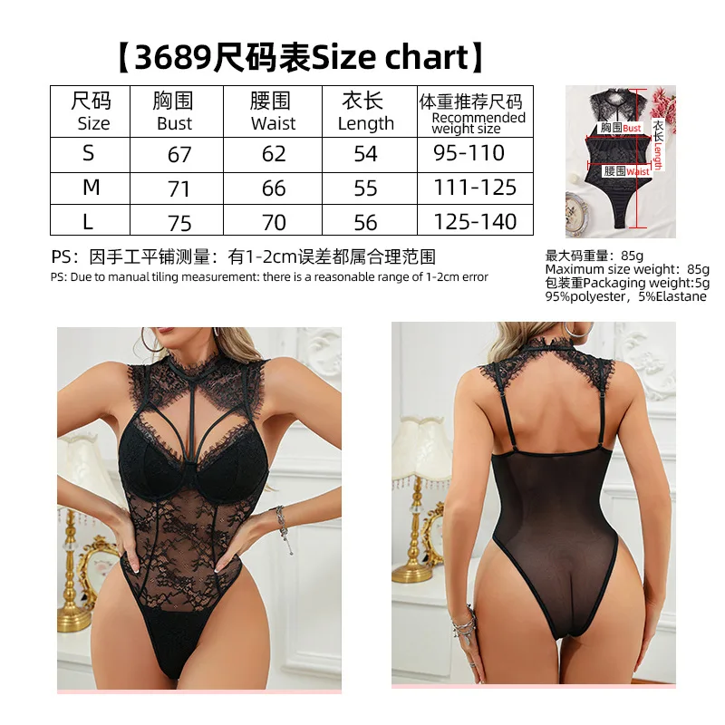 2024 Hot Sale Lenceria Sexy Lace Bodysuit Fetish Fashionable Sheer Trim Lingerie  Backless Bodysuit Jumpsuit Women Sexy Shoopy