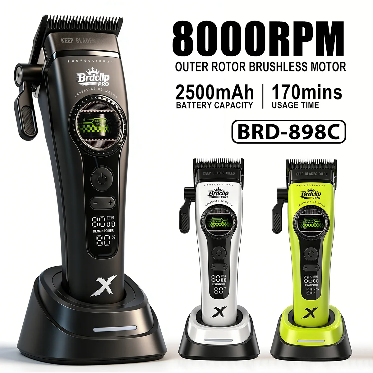 

Профессиональная электрическая машинка для стрижки волос BRDCLIP 898C, 8000 об/мин, с регулируемым внешним роторным двигателем, DLC-лезвие, для парикмахеров