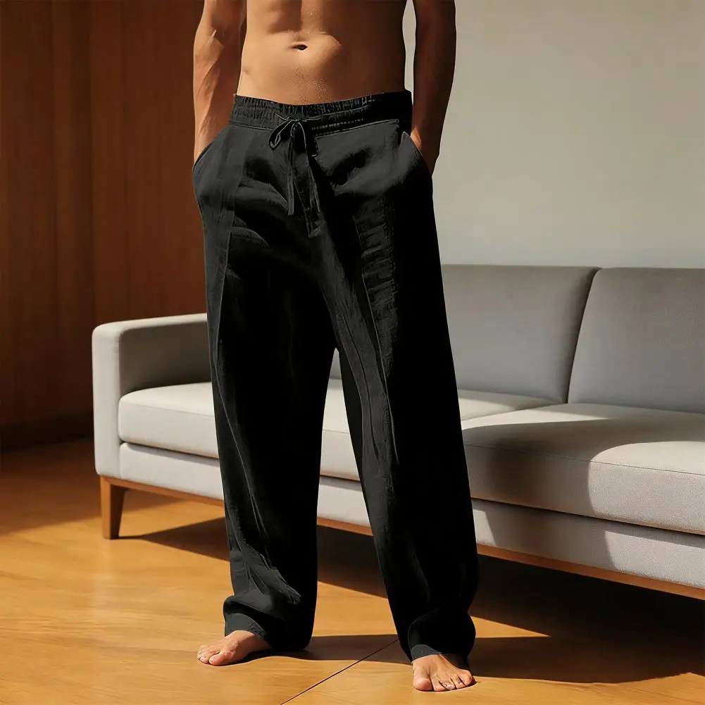 Cotton linen men's pants 2025 summer new loose casual pants high waisted breathable plus size Haren pants slimming wide trousers