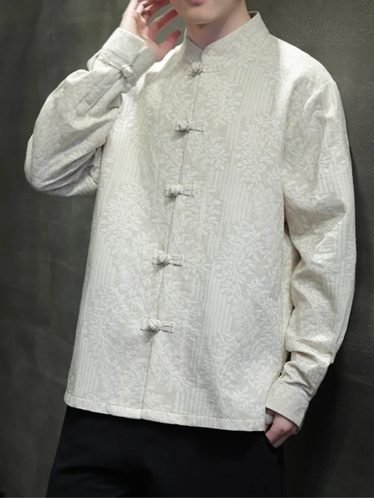 

New Chinese Sle Men's Long Sve Cotton Linen irt with Button Retro Tang Suit Spring Faionable Haome Casual irt