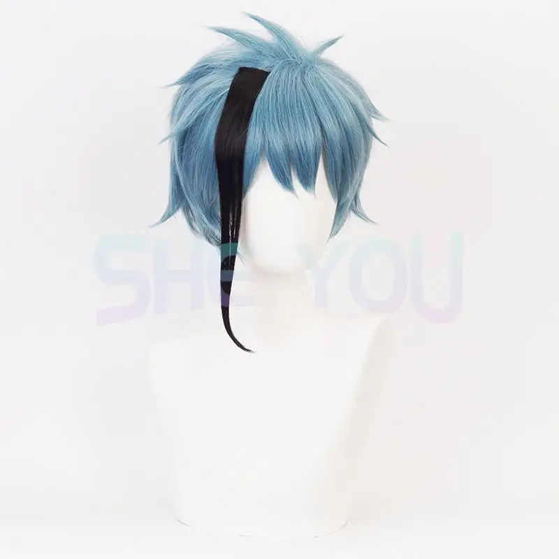 Twisted Wonderland Cosplay Wig Floyd Leech Jade Leech Costume Wig Men Halloween Carnival Short Blue Wig Fashion Free Wig Cap