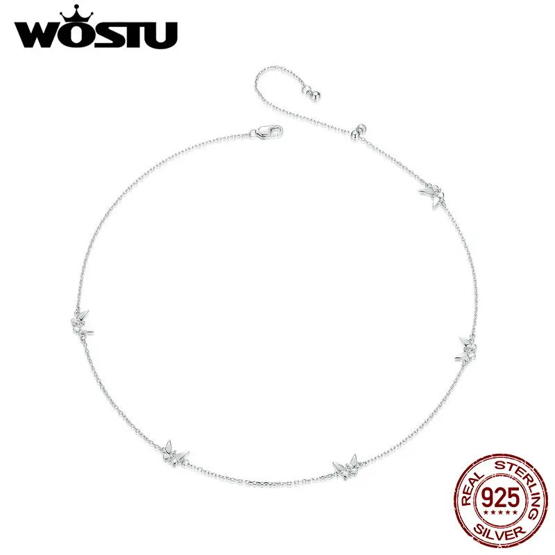 

WOSTU настоящее серебро 925 пробы, ожерелье с подвеской в виде розы и бабочки для женщин, нежный подарок на день рождения, блестящие цепочки с цирконом