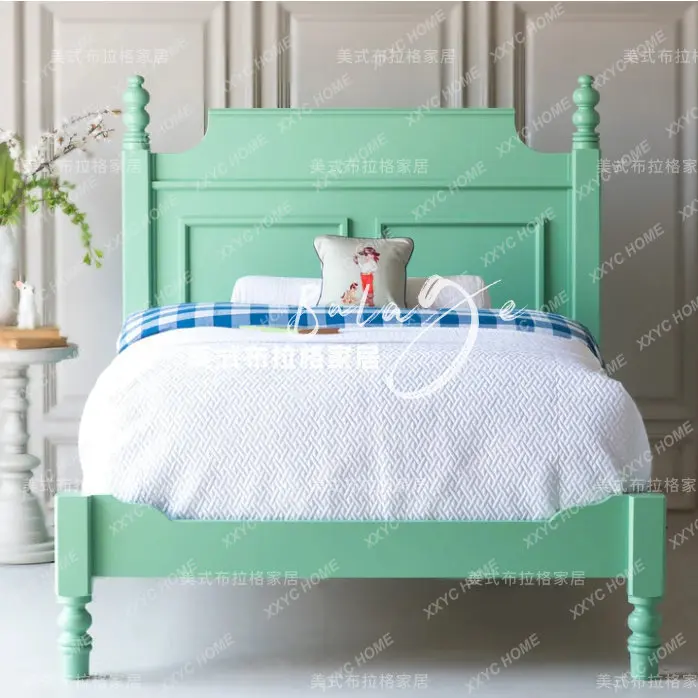 Solid wood pastoral 1.5 meters double bed retro model room master bedroom princess bed