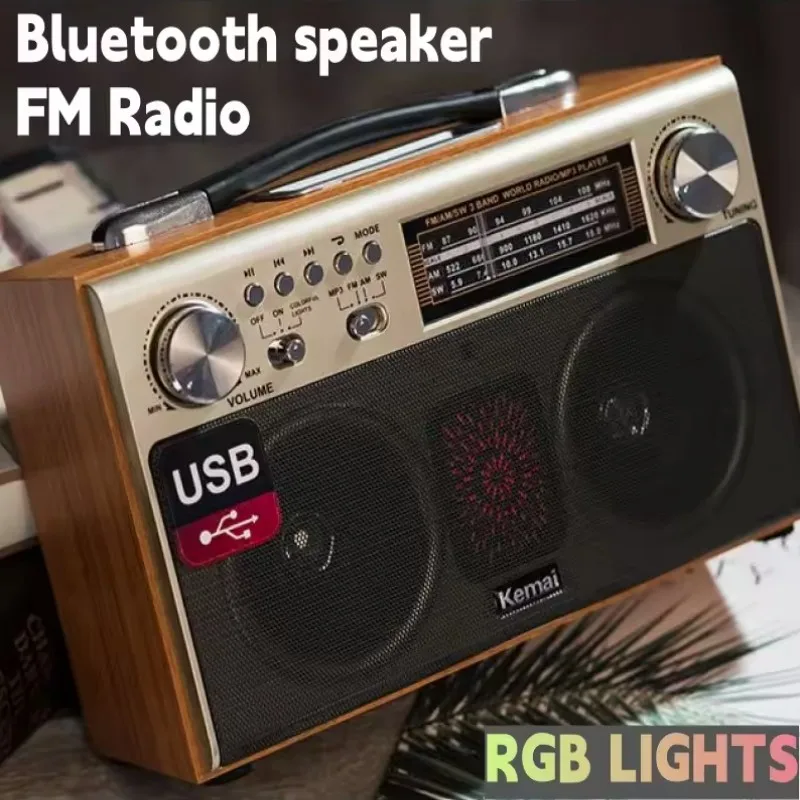 

MD1702BT Bluetooth Speaker With Colored Flashing Lights AUX Dual Speakers Size 275*170*105 mm TF Card USB 220V/50Hz Wooden Radio