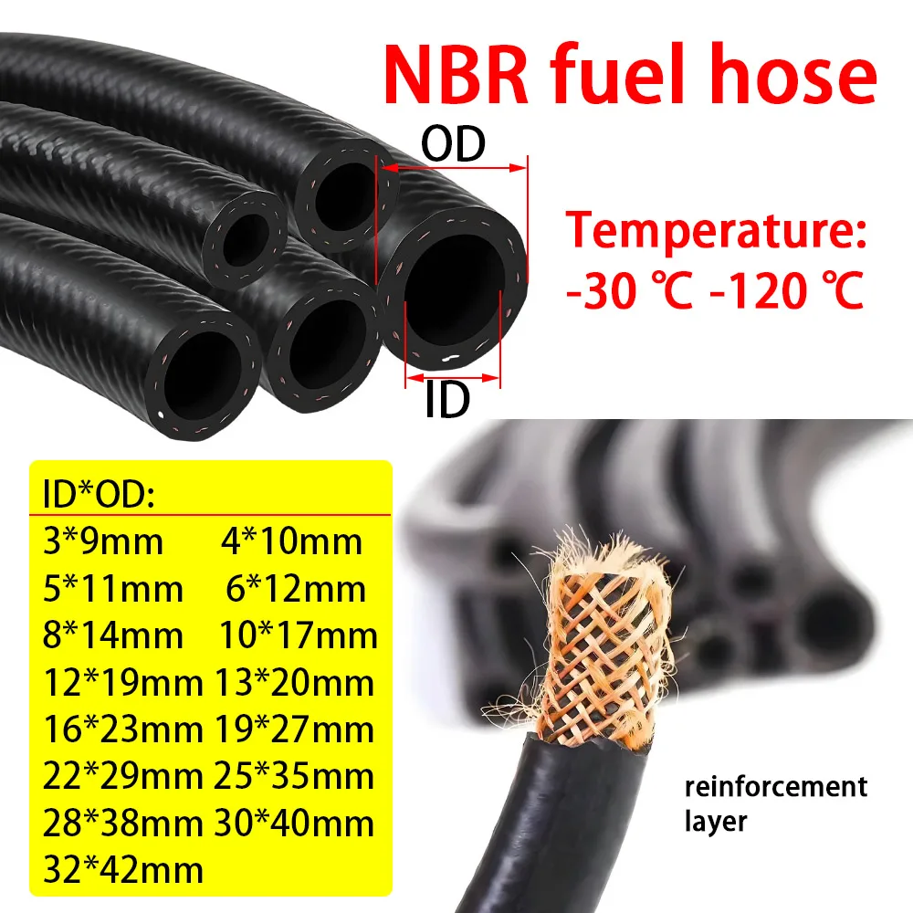 1M NBR Fuel Hose Line ID 3-32mm Oil Resistant Rubber Pipe for Motorcycle Car Truck ATV Lawn Mower Diesel Petrol Delivery Tube