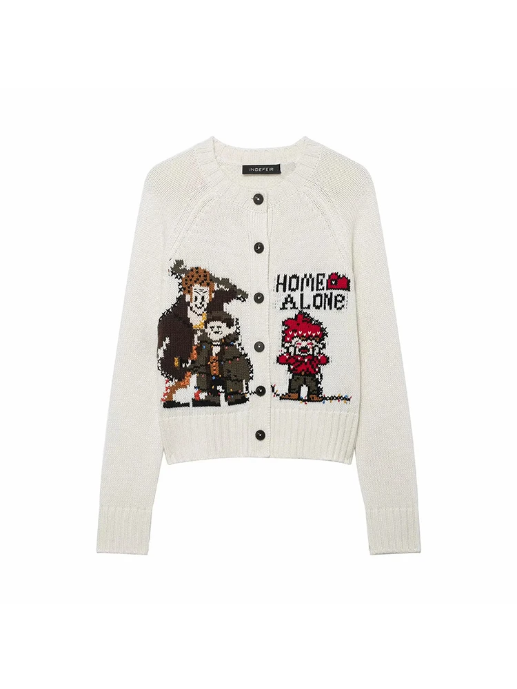 

Women New Autumn WinterOuter Wear round Neck Simple Christmas Jacquard Knit Sweater Thick Loose Idle Style Cardigan Top Women