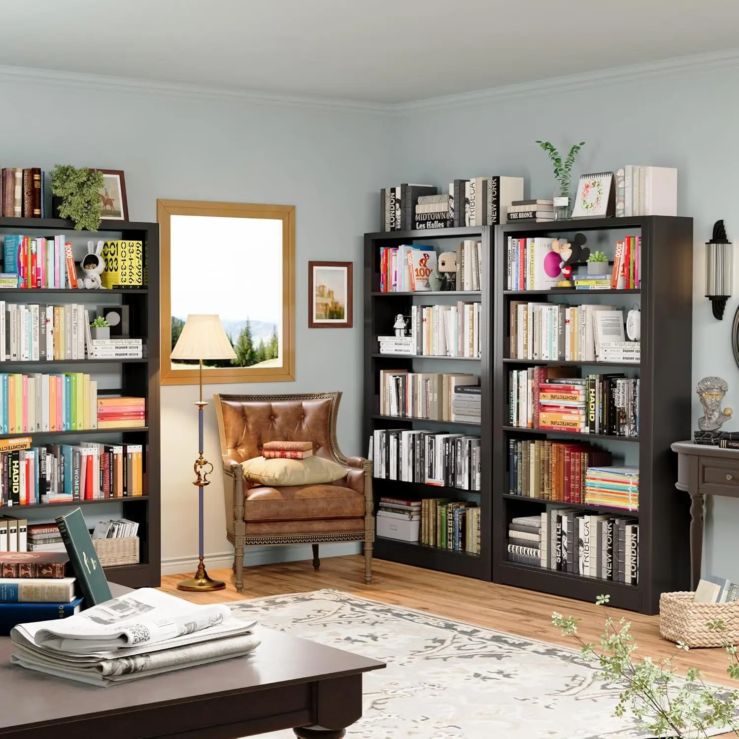 Heavy duty office bookshelf, 5-storey adjustable library bookshelf, 69 inch high heavy metal book bookshelf, living room.