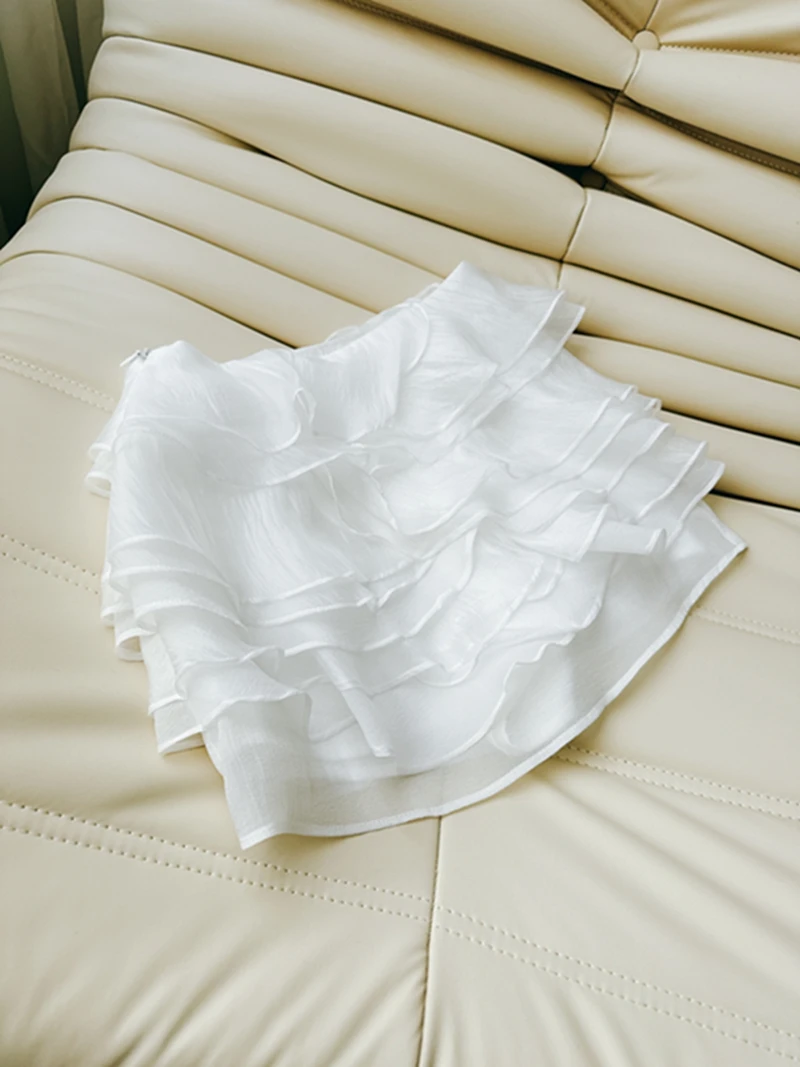 

Ele Lace Splice High Waist Puffy Skirt ort Women's Spring New Sle French Sle Polyester Fiber Side Zipper Skirt