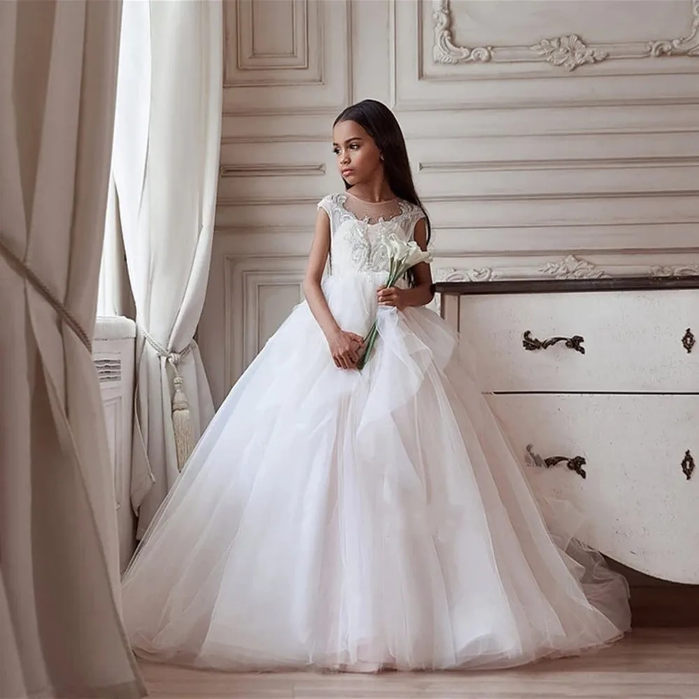 Cswdocy Ruffles Tulle Fluffy Child Birthday Gowns Flower Girl Dress Party Pageant Baptism Evening Dress Present Pageant Princess