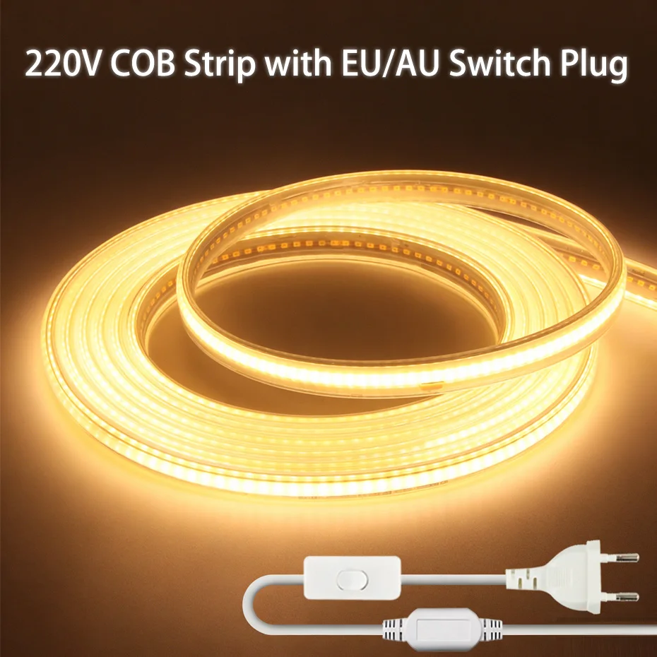 

Светодиодная неоновая лента COB, 220 В, 288 светодиодов/м, IP65, водонепроницаемая, 0,5–50 м, с переключателем включения/выключения ЕС/Австралии для кромочного освещения архового моста