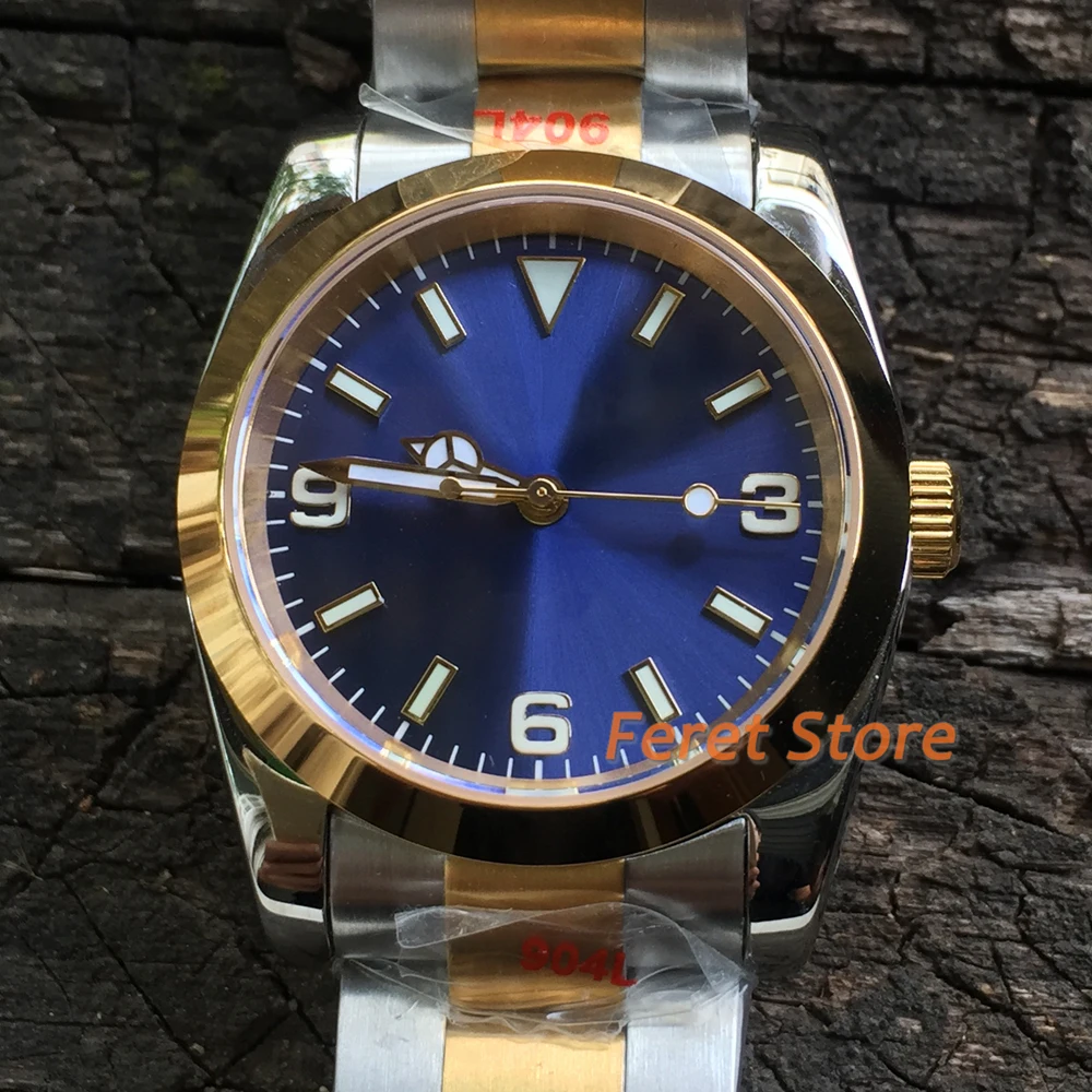 BLIGER Sterile 36mm Steel NH35A PT5000 Sunbusrt Blue Dial Men Watch Sapphire Crystal Fluted Bezel Automatic Wristwatch Jubilee