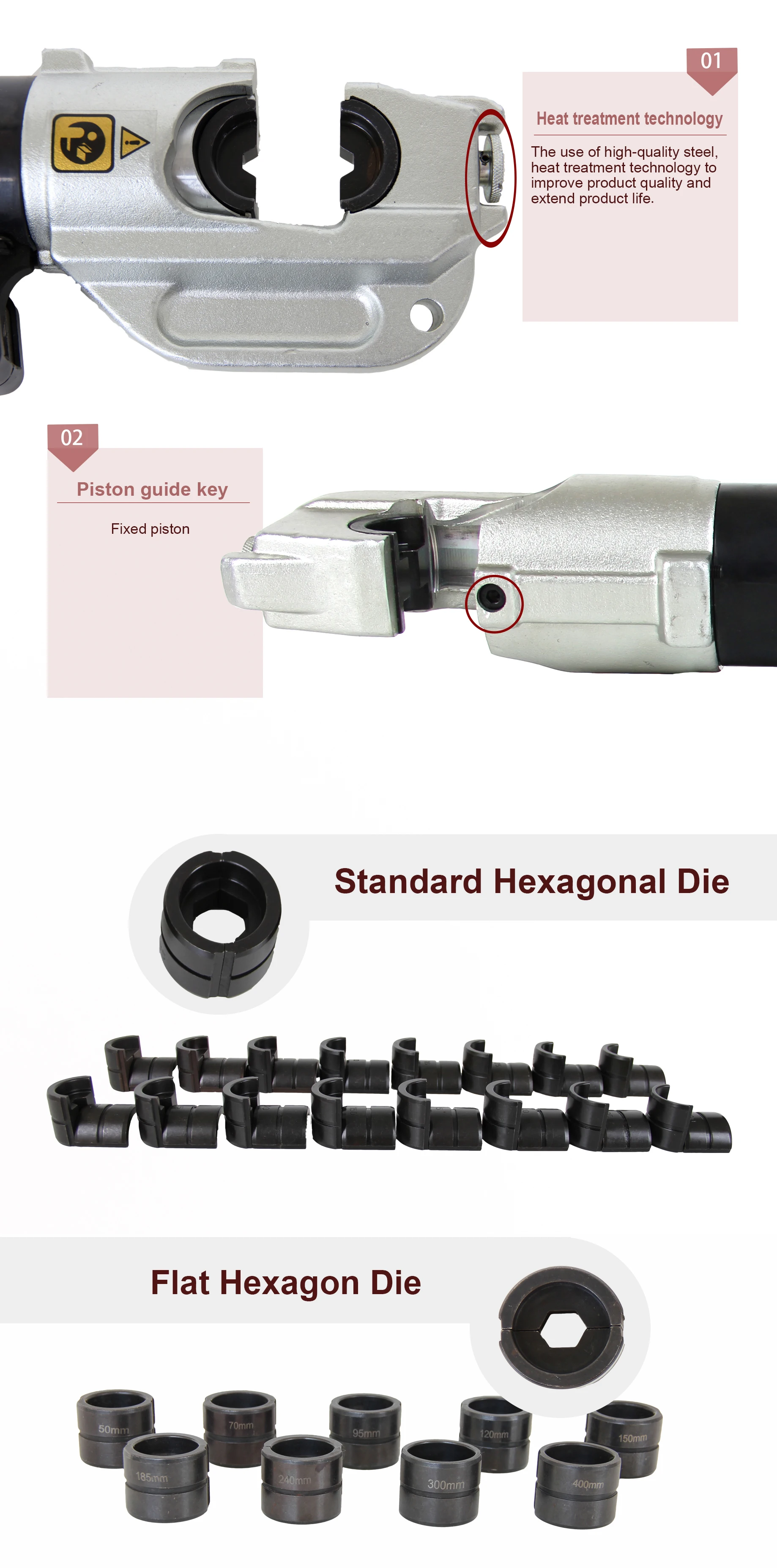 Hydraulic Crimping Dies Hexagon Dies 16-400mm2 Suitable For EC-400/400B EP-410/430/510