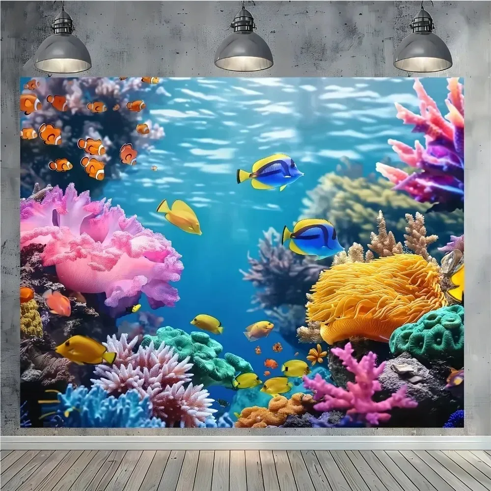 Reef Wonderland Ocean Adventure Party Background aquarium scenes with unforgettable photos of tropical fish and coral reefs