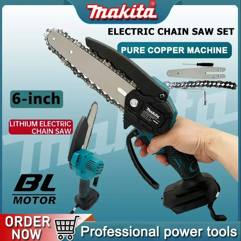 

Аккумуляторная цепная пила Makita 6 дюймов, портативная, для обрезки деревьев и веток, для деревообработки и садоводства, для аккумуляторов 18В