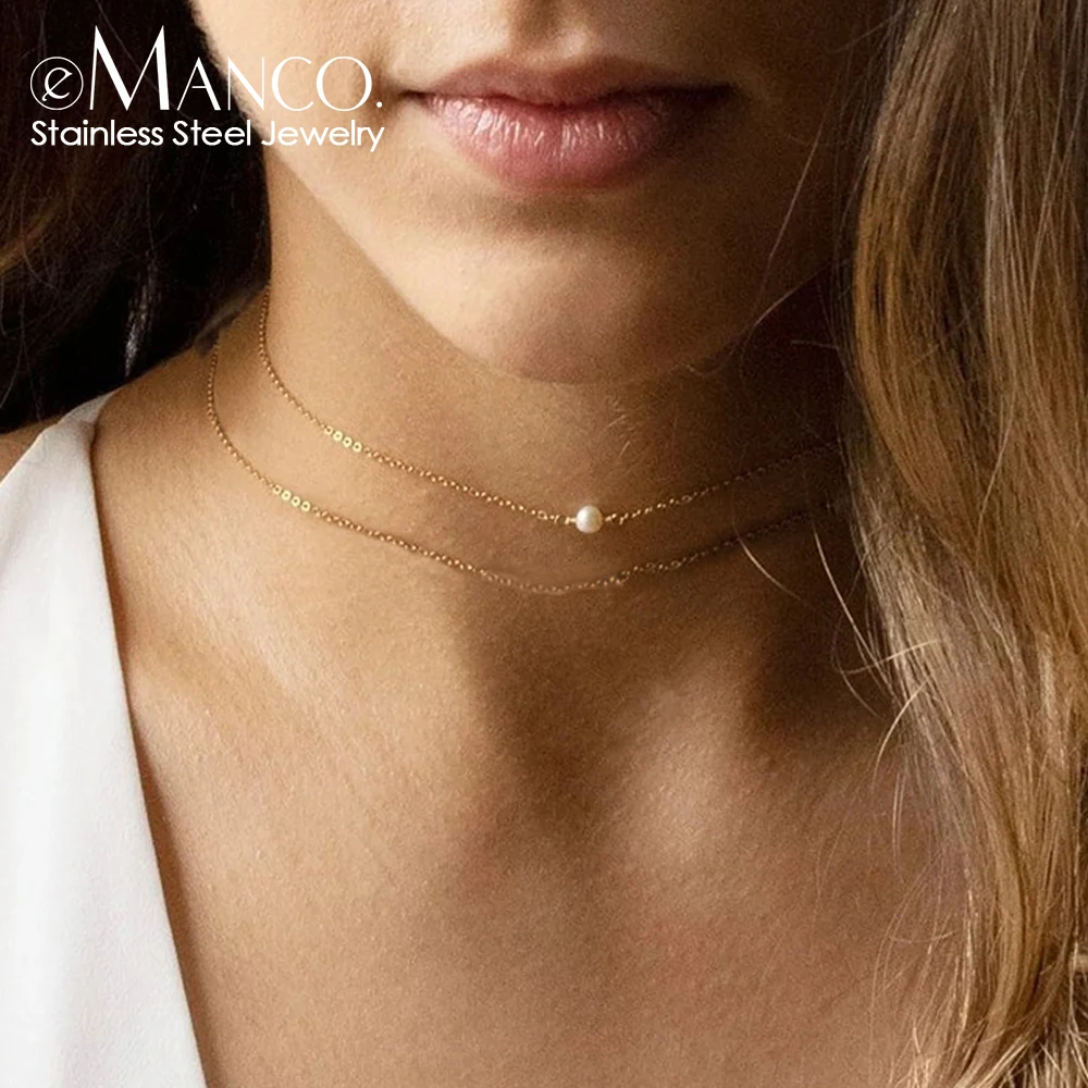 eManco الفولاذ المقاوم للصدأ متعدد الطبقات سلسلة قلادة مطلية بالذهب مكدسة القلائد النسائية بسيطة الأزياء والمجوهرات المصنع مباشرة #1