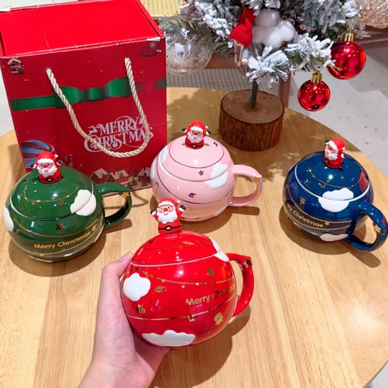 

Christmas Planet Ceramic Cup Creative with Lid Spoon Office Coffee Cup Couple's Mug Niche Water Cup Gift Box Girls and Children