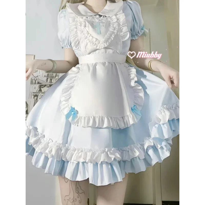 Robe de femme de chambre douce japonaise, jupe Lolita, capsule Halloween, bleu clair, rose, jolie fille