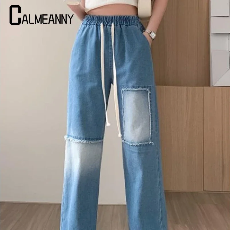 2024 herbst Frauen Jeans Hohe Taille Vintage Gerade Baggy Hosen Design Streetwear Farbverlauf Hip Hop Denim Breite Bein Hosen