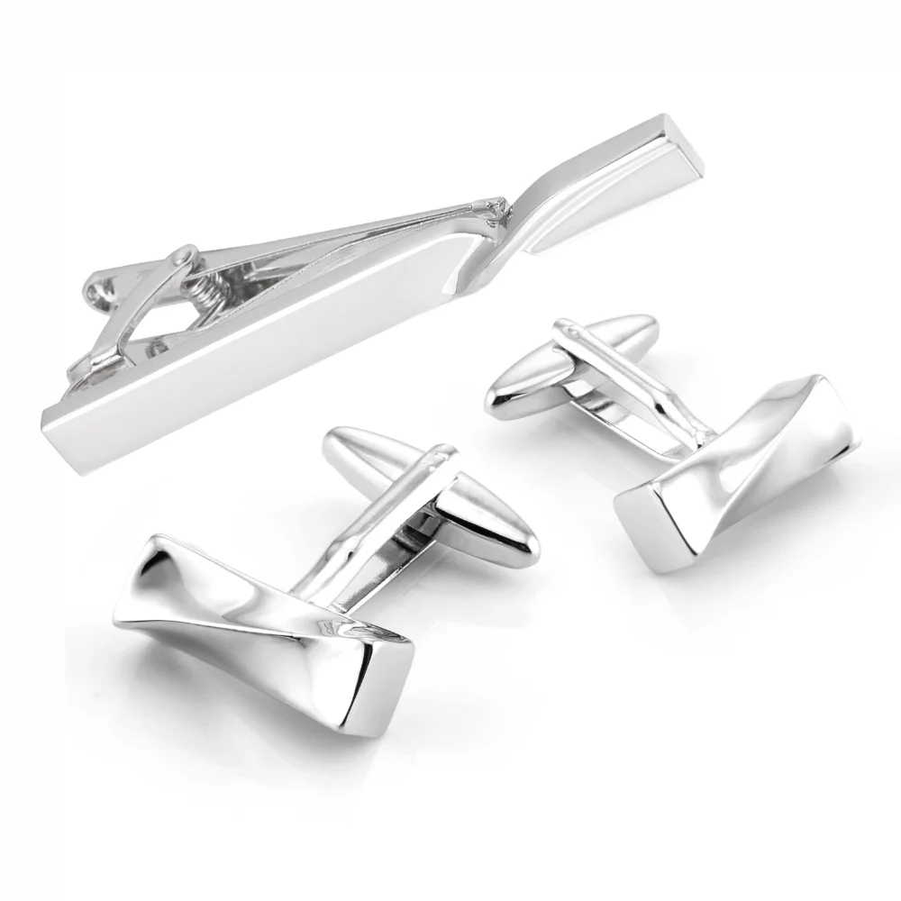 Golden Tie Clip and Cufflink Set Business Formal Wear Shiny Metal Sleeve Studs Men's Banquet Dress with Good Matching Accessory