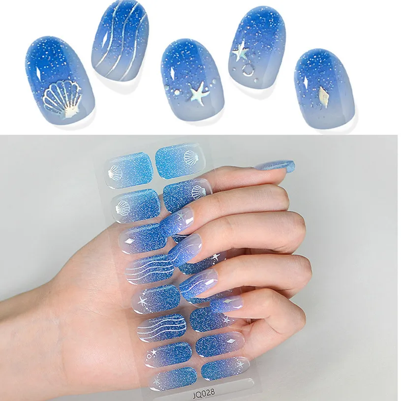 16แถบเจลทาเล็บแบบกึ่งหายกดบนเล็บเจลขัดเงาเล็บเสน่ห์เล็บเต็มรูปแบบกดบนเล็บอุปกรณ์ศิลปะเล็บ