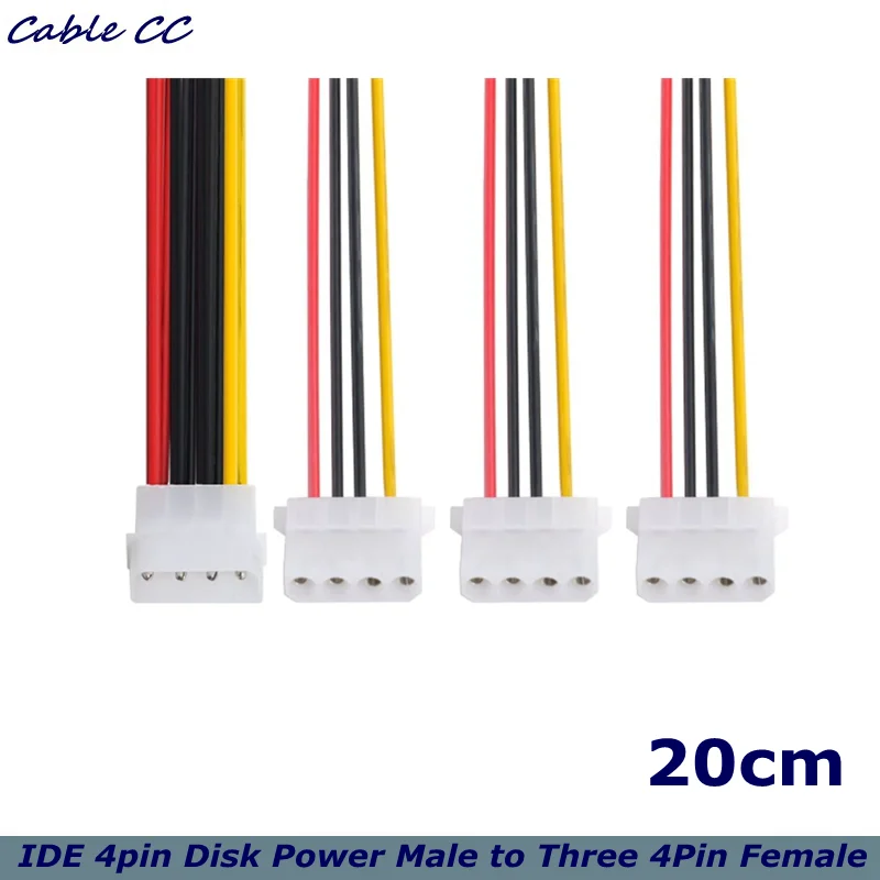 4Pin Power Cable IDE 4pin Disk Power Male to Three 4Pin Female Splitter Y 1 to 2 Extension Cable 12V+5V