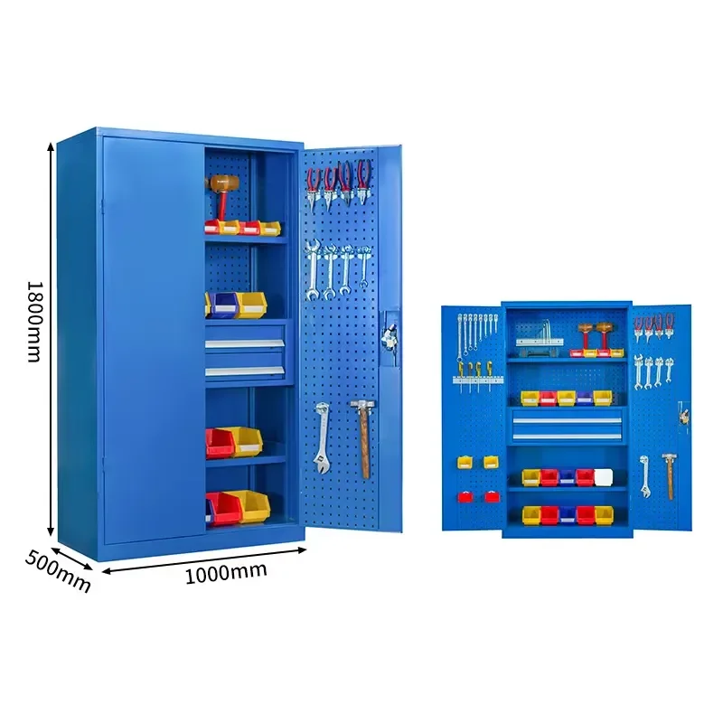 Heavy Duty Metal Storage Cabinet 2 Door Locker with Drawers Shelves Modern Workshop Outdoor Tool Organizer for School Gym