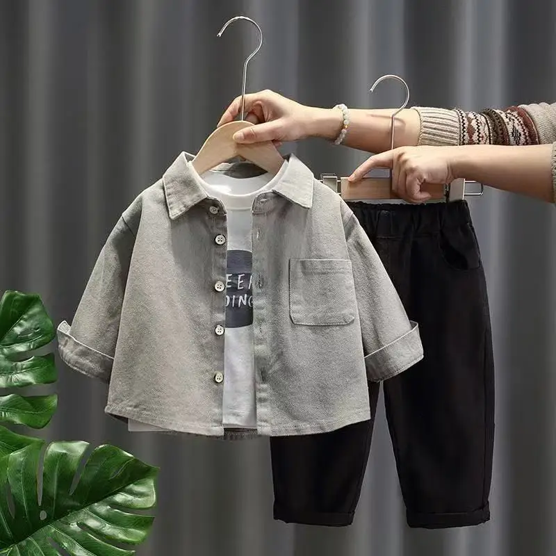 

Spring Autumn Baby Boys Clothes Suit Outfit Sets Baby Boys Shirts T-shir Pants Sets 3pcs Children's Set 2-7 Years Kids Clothing