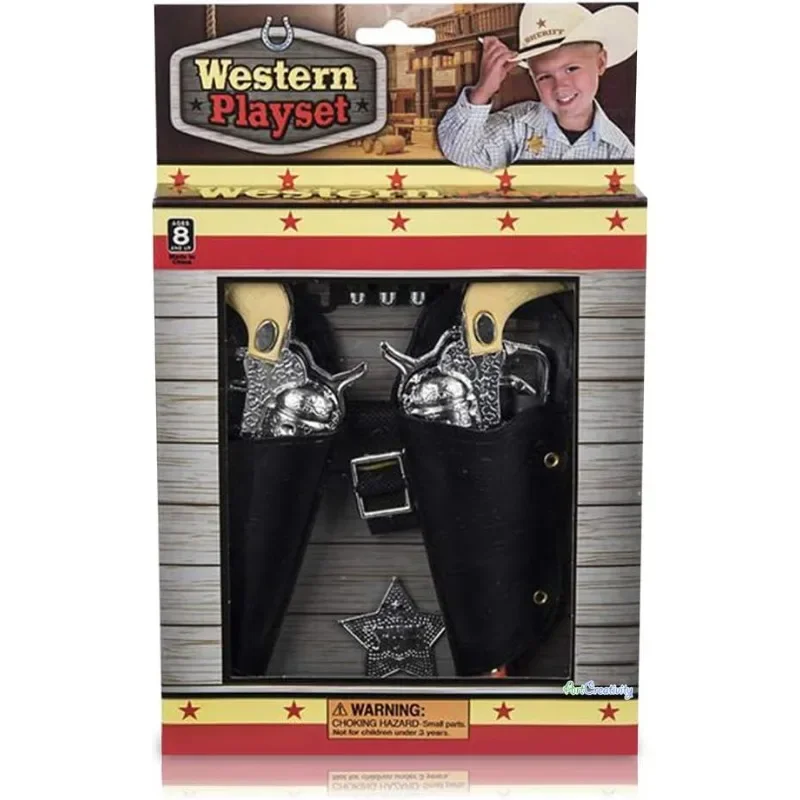 Cowboy Spielzeug Set Pistolen Sheriff Abzeichen Pistole Holster und verstellbarer Gürtel alten Western Sheriff Cosplay Kostüm 9-teiliges Set für Kinder