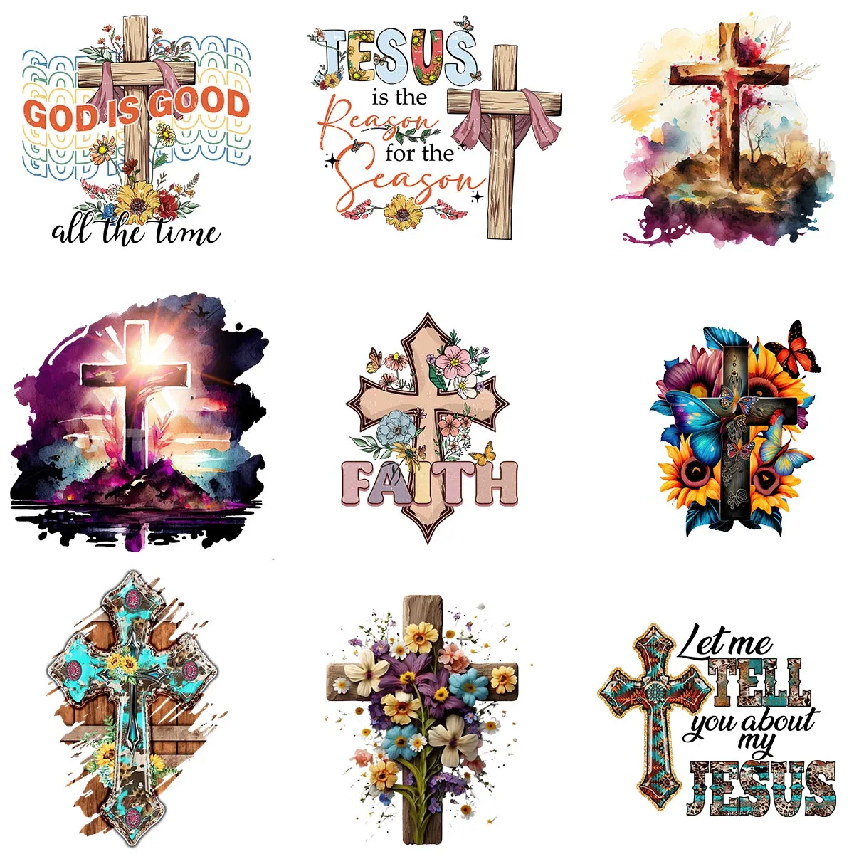 9Pcs Cross Lron-On Transfer Stickers,Vinyl Heat Transfer Patches For DIY Couple Clothing Pillow Backpack Hat Craft Mask Jacket