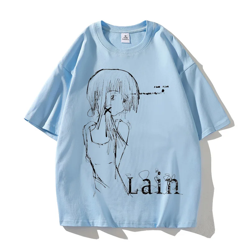 Lain Graphic Print High Quality Cotton Unisex T-shirt Short Sleeve Street Fashion Trend Clothing Street Style Top Tees image 5