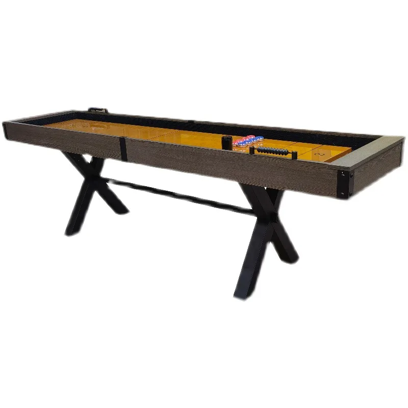 طاولة Shuffleboard مقاس 108 بوصة من الخشب الصلب المخصص للبيع بالجملة مع أضواء مجموعة رمي السهام