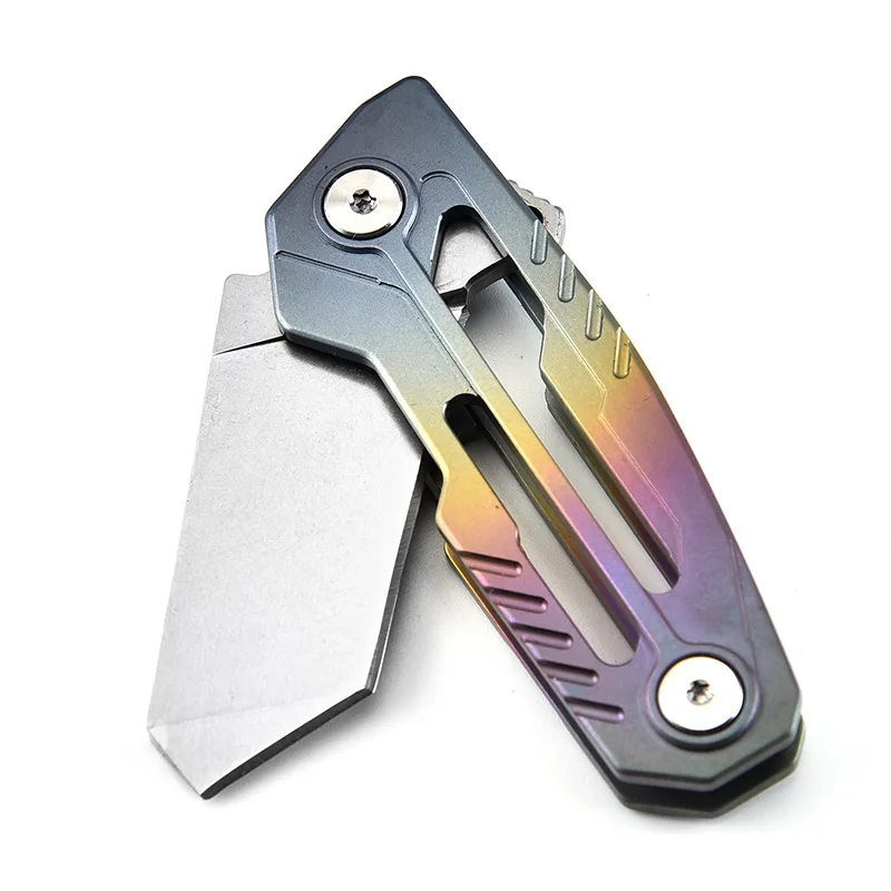 D2 Blade Titanium Folding Knife High Hardness Quick Open Foldable Pocket Knife Necklace Knife Outdoor Camping Self-Defense Tool