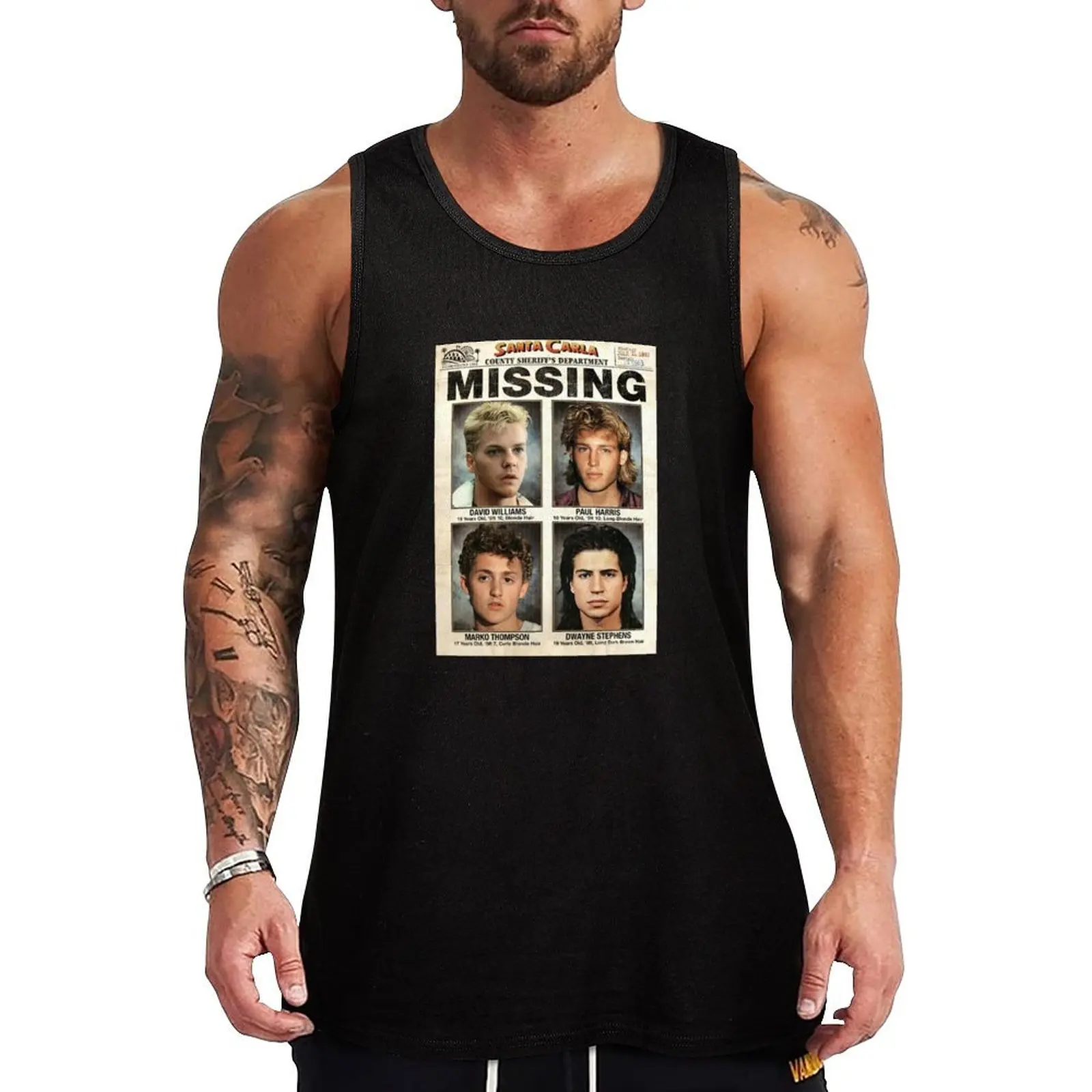 

The Lost Boys Missing Tank Top Dry Fit Athletic Tank Top Sleeveless Gym Workout Shirt