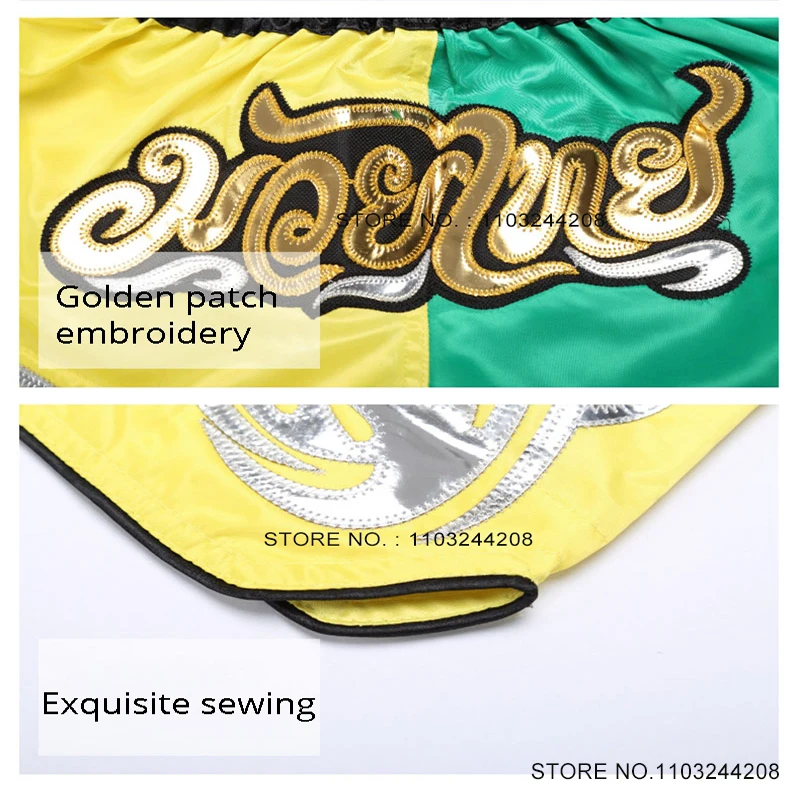 التايلاندية الملاكمة السراويل الكبار الاطفال الملاكمة التايلاندية السراويل الكلاسيكية تايلاند التطريز القتال كيك بوكسينغ السراويل رياضة BJJ MMA التدريب الملابس