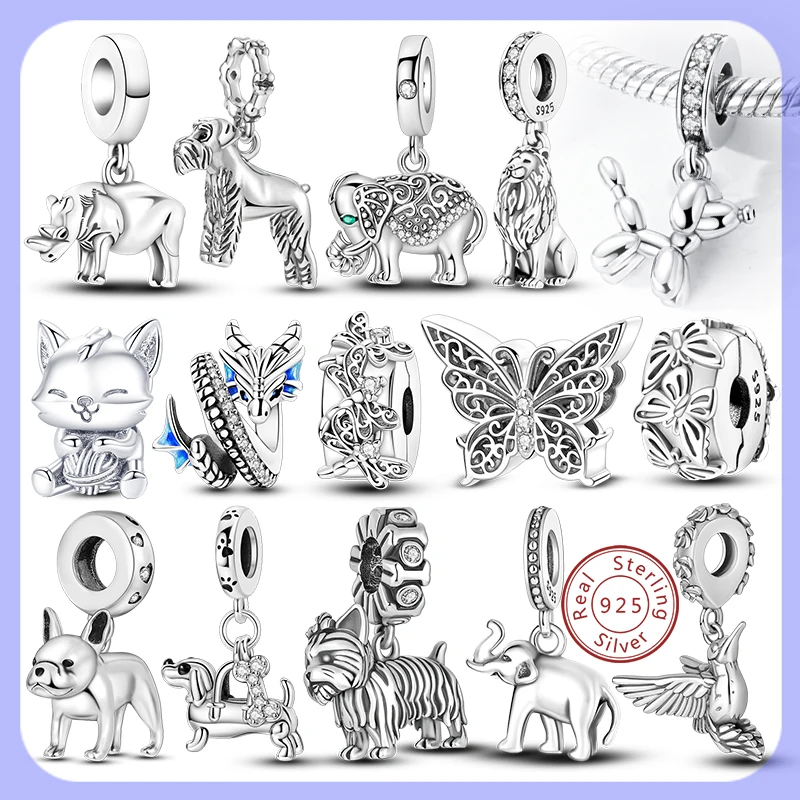 

New Original Charms Beads Pendant 925 Silver Sterling Dog Cat Firefly Butterfly Dragonfly Charm For Woman Fashion Jewelry Making