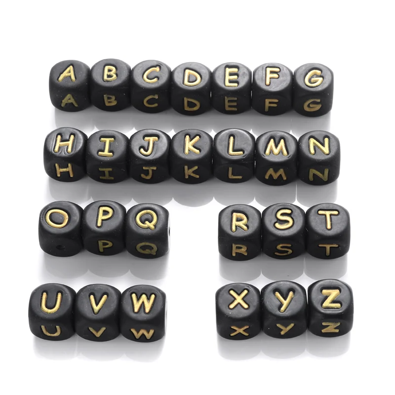 26 Stück Silikon-Buchstabenperlen, 12 mm, buntes Alphabet, Silikon-Kauperle für Schnuller, Clip-Kette, Beißring-Zubehör, BPA-frei
