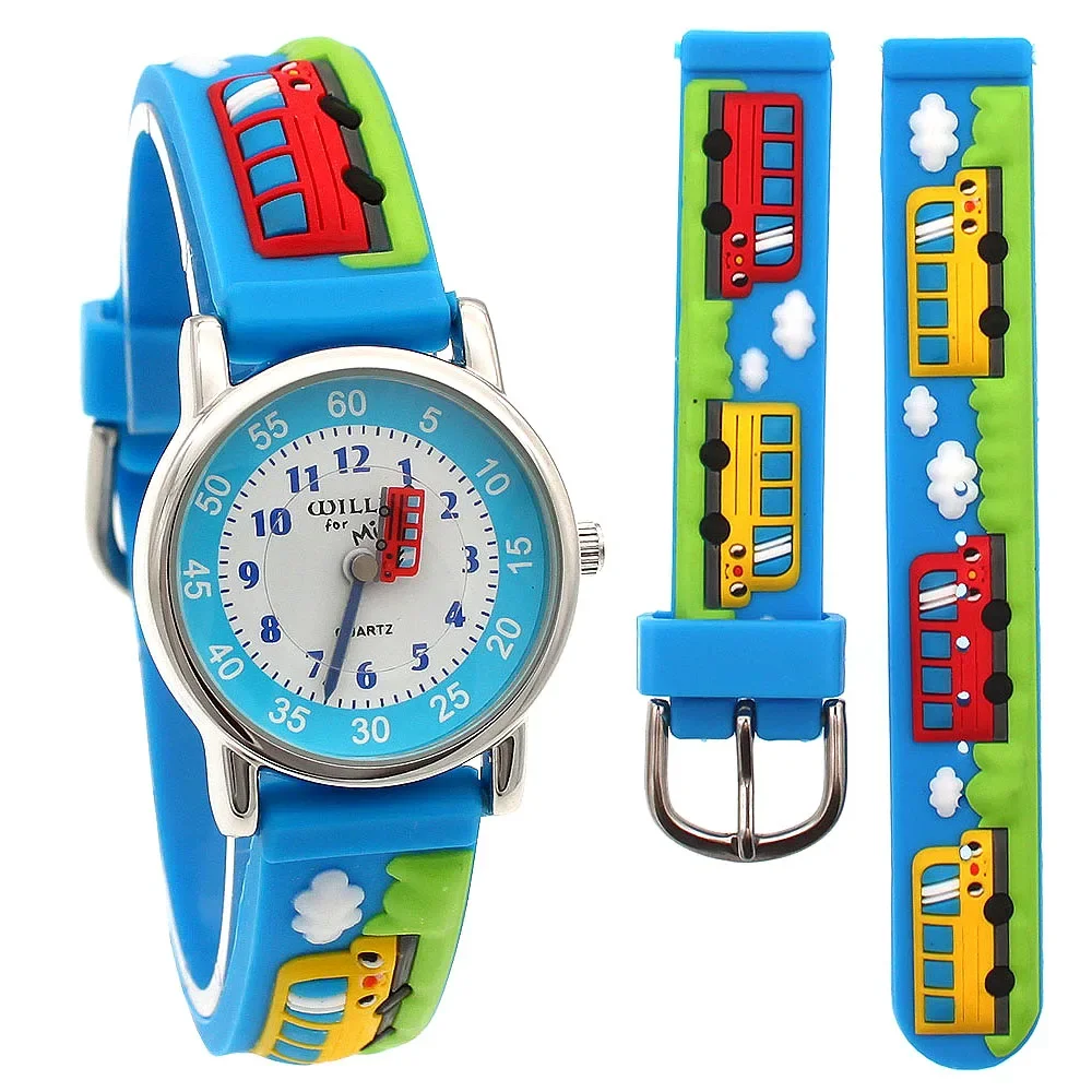 Cartoon Bus Dinosaurus 3d Siliconen Kinderhorloge Student Jongens Meisje Quartz Horloge Groothandel Kinderen Sporthorloge Kids Gift Klok A27