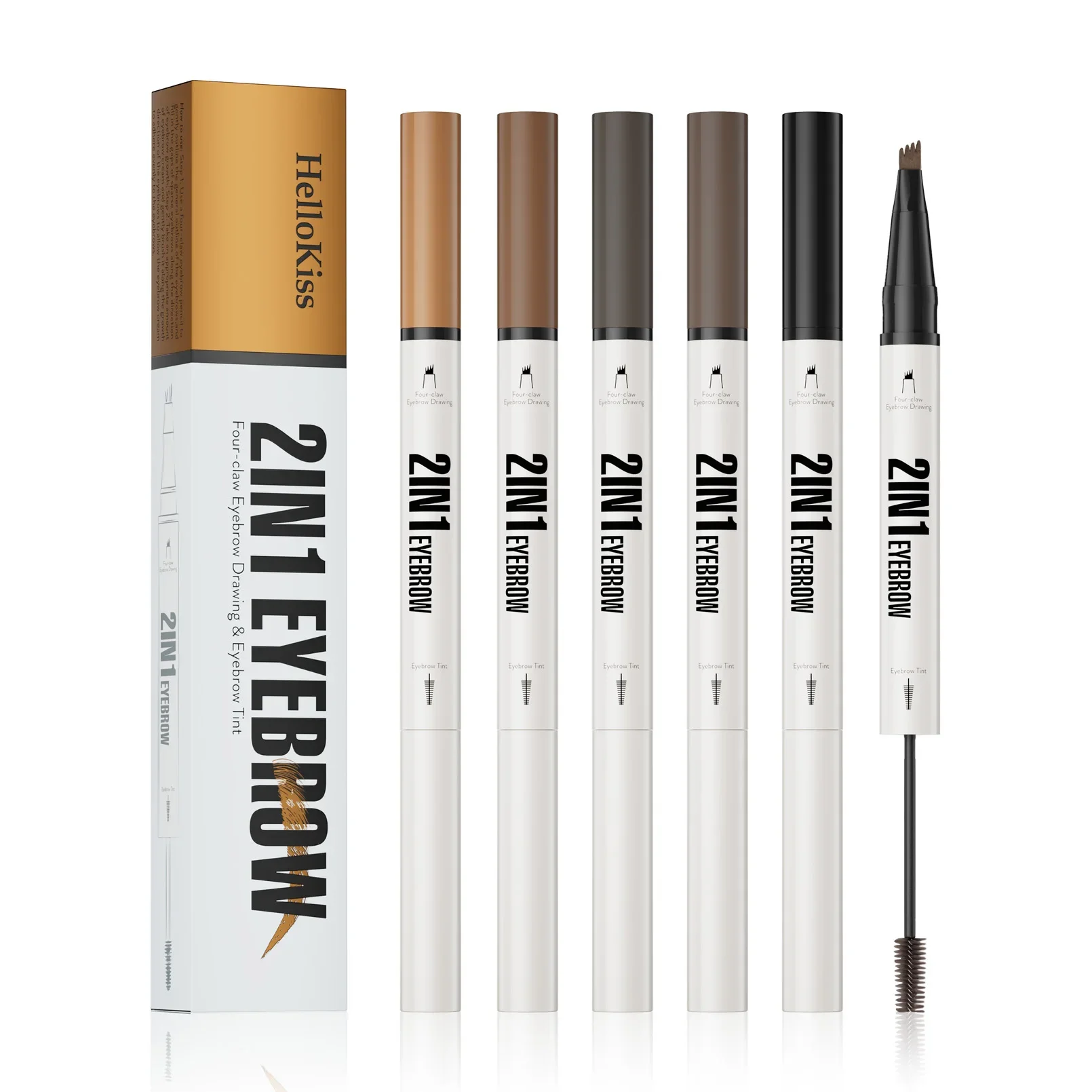 듀얼 헤드 4개 클로 눈썹 펜 2in1 틴트 리퀴드 펜슬 방수 속건성 지속 메이크업 화장품